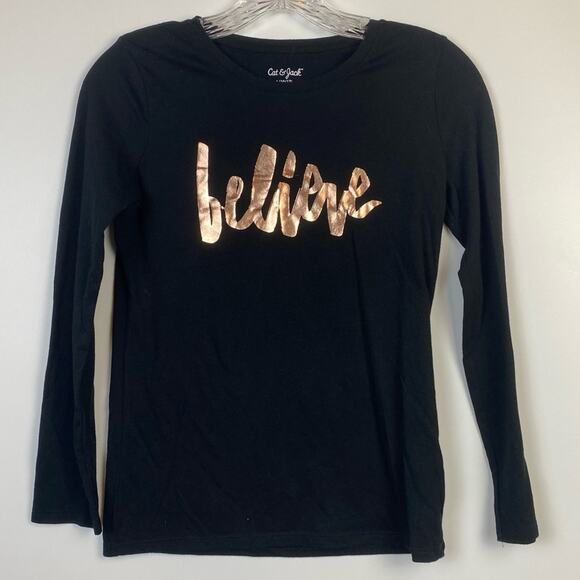 Cat & Jack Girls Believe Long Sleeve Black T-Shirt Size Large - Picture 3 of 11